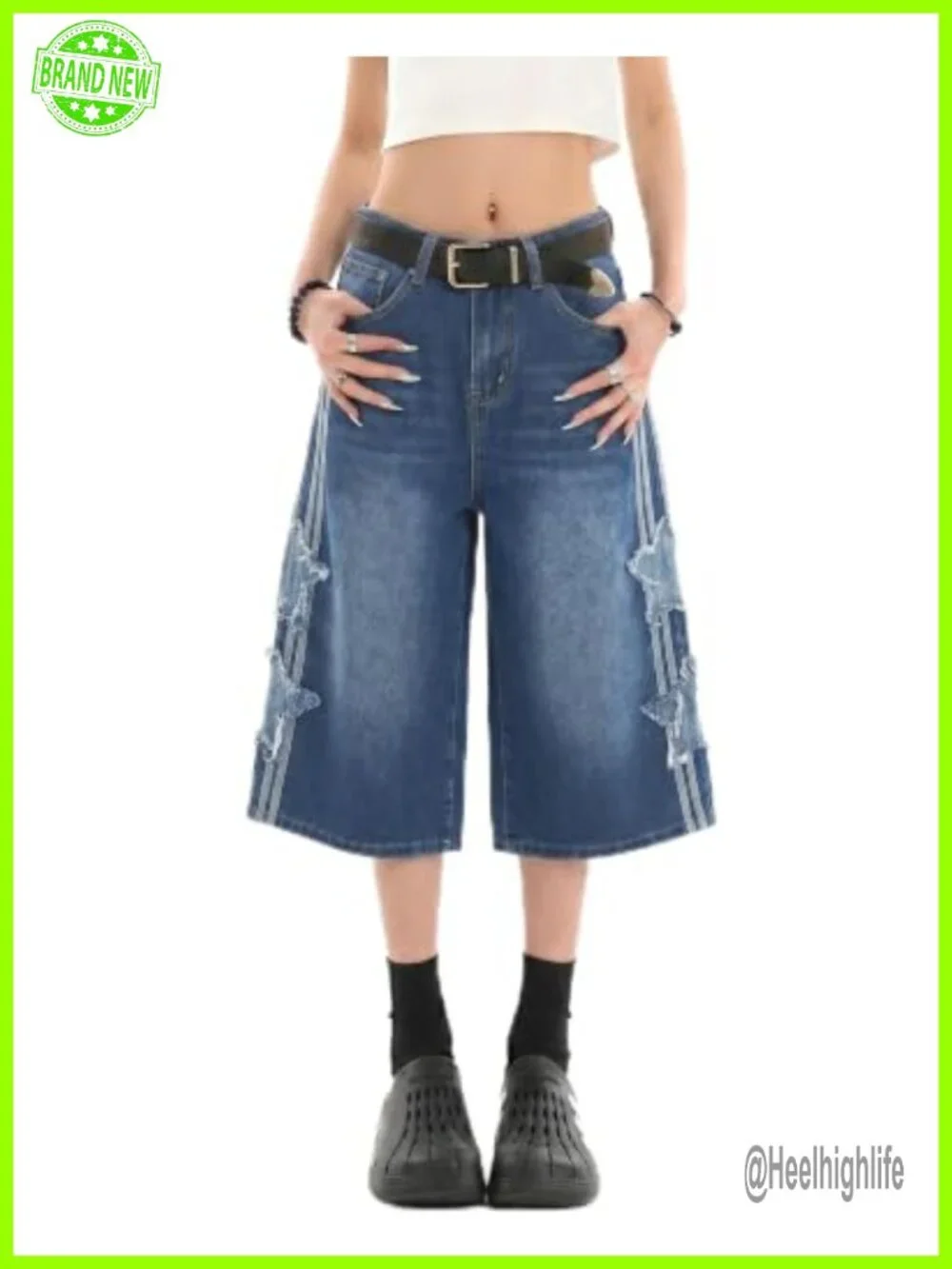 Baggy Jorts Women Star Jean Shorts Y2K Capri Denim Shorts High Rise